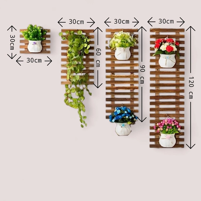 Evergreeness India Hanging Wall Grid Flower Pots Stand Wall Planter Pine Wooden Hanging Planter for Indoor Plants, Plant Stand, Air Plant Succulent Holder, Vertical Garden-Set of 4