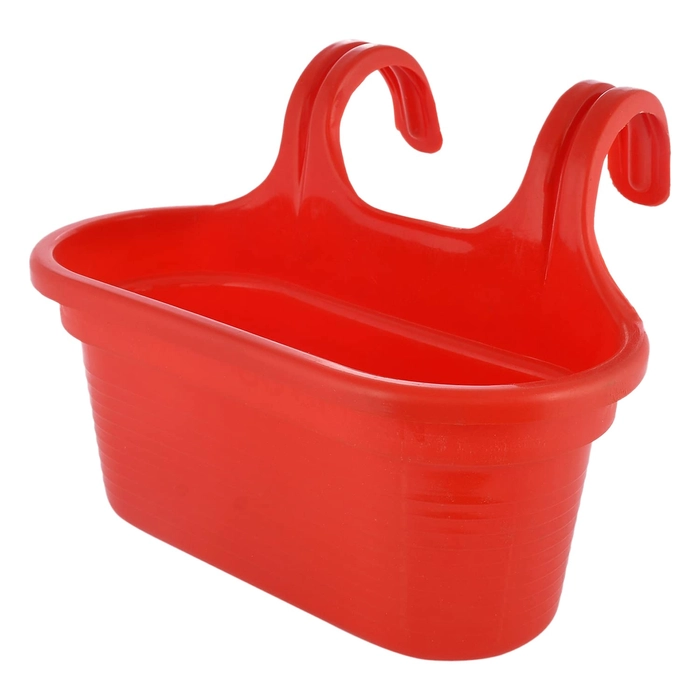 Evergreeness India Hanging Flower Pot|Double Hook Plant Container|Durable Plastic Glossy Finish Pots for Home|Balcony|Garden|12 Inch|Pack of 3 (Red)