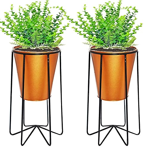 Evergreeness India Pot Stand With Bucket Planter in small size, Gold, standard, 2 Pieces