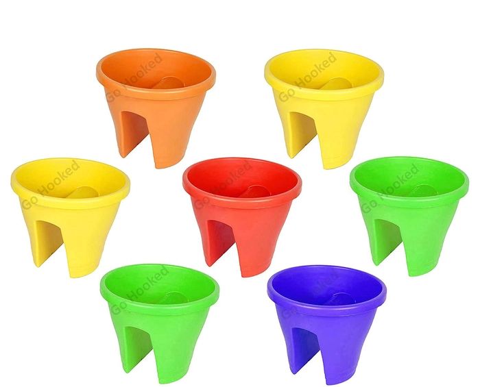 Evergreeness India Plastic Railing Flower Pot, Multicolour, 12 inch, 7 Pieces