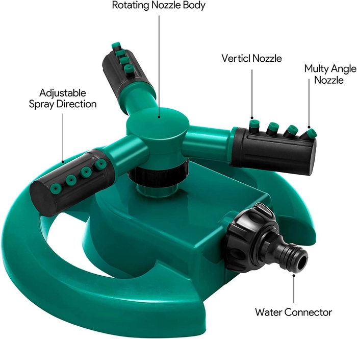 Evergreeness India Sprinkler-Automatic Lawn Water Sprinklers for Yard 360 Degree 3- Arm Rotating Sprinkler System (Multi)