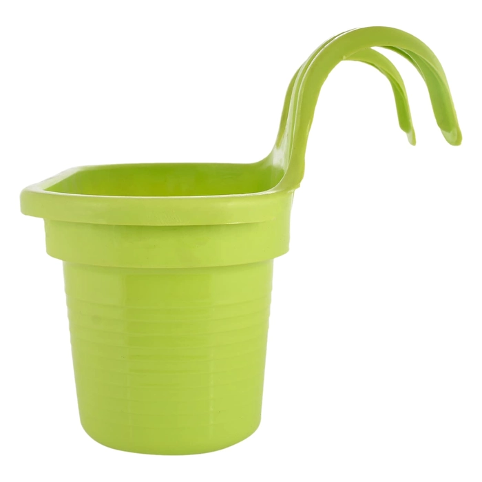 Evergreeness India Hanging Flower Pot|Double Hook Plant Container|Durable Plastic Glossy Finish Pots for Home|Balcony|Garden|12 Inch|Pack of 3 (Green)