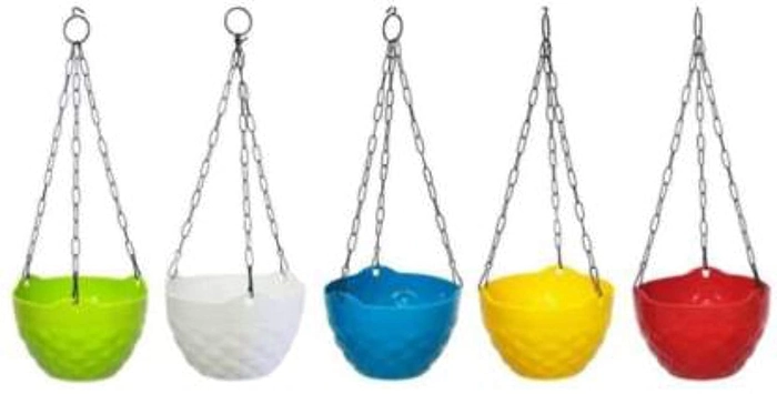 Evergreeness India Round Rattan Woven Plastic Hanging Pots, Hanging Planters for Plants, Multicolor Hanging Pots for Garden, Balcony- 10 Piece