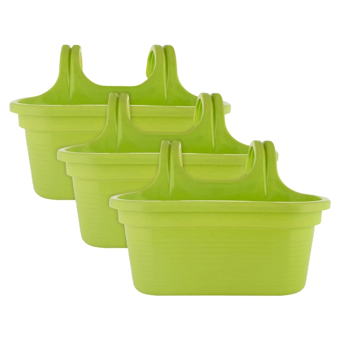 Evergreeness India Hanging Flower Pot|Double Hook Plant Container|Durable Plastic Glossy Finish Pots for Home|Balcony|Garden|12 Inch|Pack of 3 (Green)