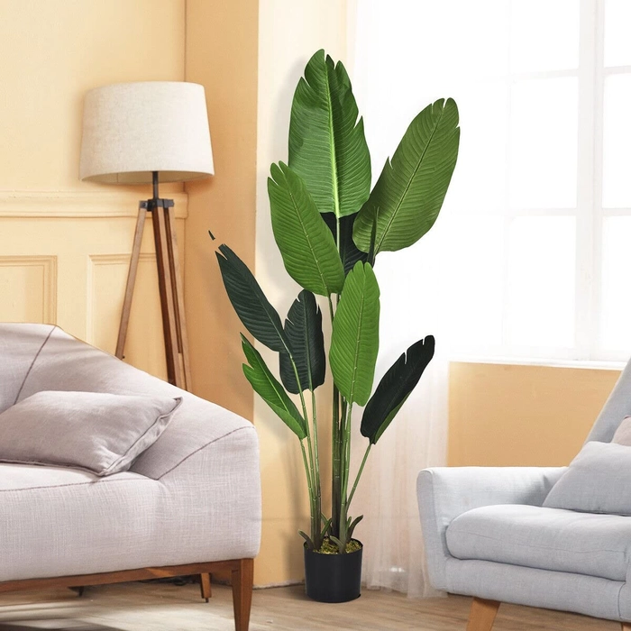 Evergreeness India 5.3 Feet Imported Natural Looking Real Touch Artificial Plant with Pot for Indoor,Home,Office,Living Room Decor (Artificial Plant, Traveller's Palm 5.3 FT)