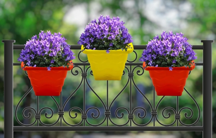 Evergreeness India Hanging Hook Flower Pot for Home Planters, Balcony, Garden, Terrace Etc | Pack of 4 | Multicolour | Ideal for Home Indoor & Outdoor Gardening Plants