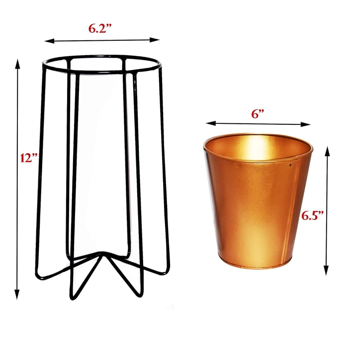 Evergreeness India Pot Stand With Bucket Planter in small size, Gold, standard, 2 Pieces