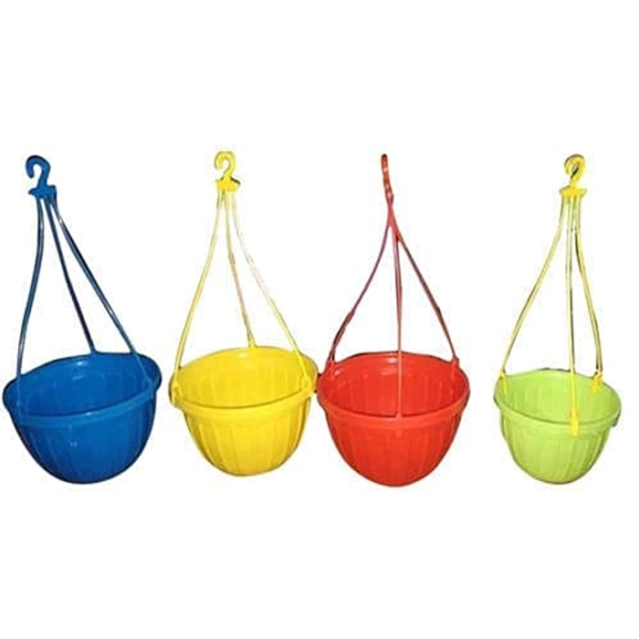 Evergreeness India Round Rattan Woven Plastic Hanging Pots, Hanging Planters for Plants, Multicolor Hanging Pots for Garden, Balcony- 10 Piece