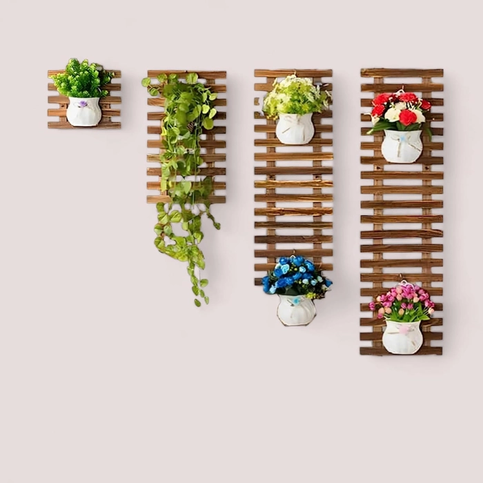 Evergreeness India Hanging Wall Grid Flower Pots Stand Wall Planter Pine Wooden Hanging Planter for Indoor Plants, Plant Stand, Air Plant Succulent Holder, Vertical Garden-Set of 4