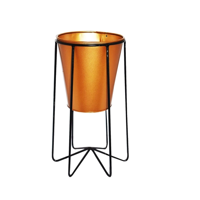 Evergreeness India Pot Stand With Bucket Planter in small size, Gold, standard, 2 Pieces