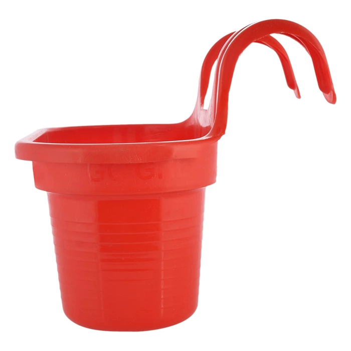 Evergreeness India Hanging Flower Pot|Double Hook Plant Container|Durable Plastic Glossy Finish Pots for Home|Balcony|Garden|12 Inch|Pack of 3 (Red)