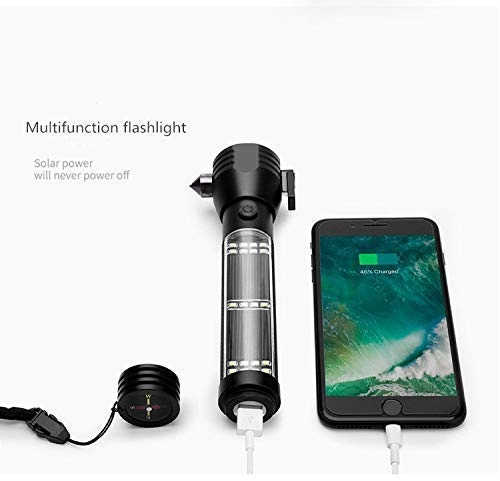 Evergreeness India Power Torch Light, Long Distance Rechargeable 7 Modes Emergency Tool with Glass Breaker, Seatbelt Cutter, Alarm and Phone Charger - Black