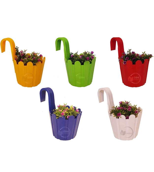 Evergreeness India railing fence hanging hook planters for outdoor plants flower pots planters for garden pack of 5 multicolor