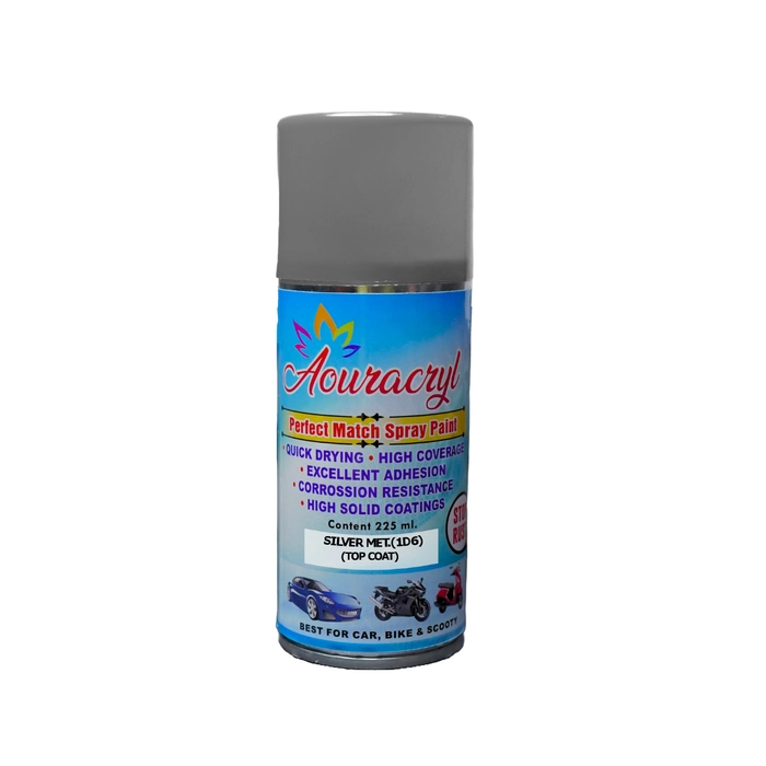 AOURACRYL PU Spray Paint Silver Metallic(1D6) (RC Colour Name), Compatible for Toyota Cars -225 ml (Pack of 1)