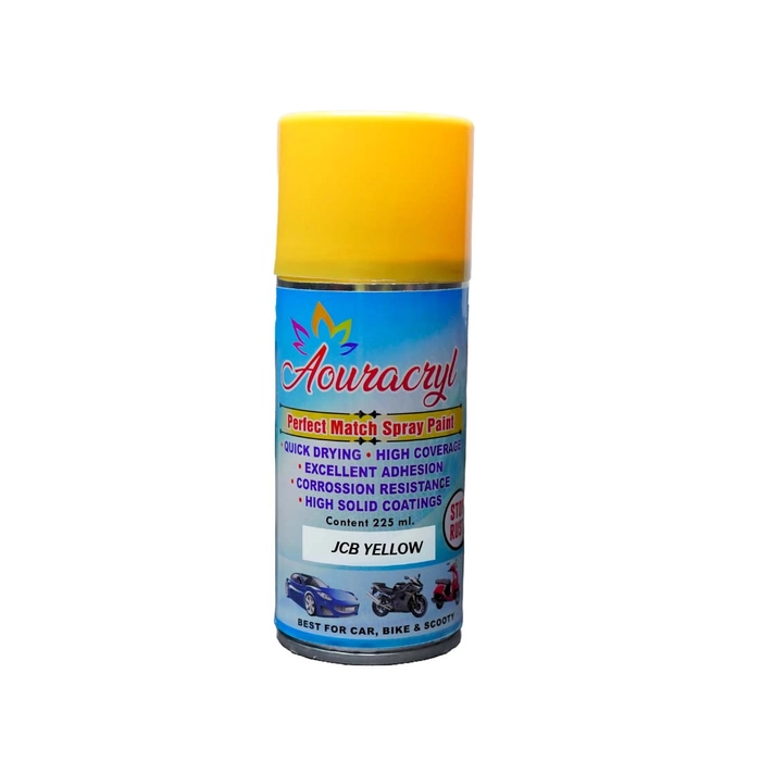 AOURACRYL Spray Paint JCB YELLOW - 225 ml,(PACK OF 1) For JCB Cranes, Industrial Powder coatings, Liquid paintings, Electrical Panels etc.