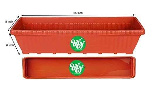 Evergreeness India Container 2 Set Rectangular Pots for Planter with Bottom Tray 2Feet Plastic Big Vegetables and Greens Large Containers Tub for Home Gardening, Balcony, Outdoor Gamla 25 inch