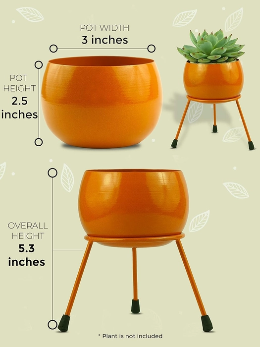 Evergreeness India Metal Pots and Planters for Living Room| Eco Friendly Indoor Plant Stand, Flower Pot for Garden Plants, Office Desk, Bedroom| Planter for Cacti & Succulents - Orange