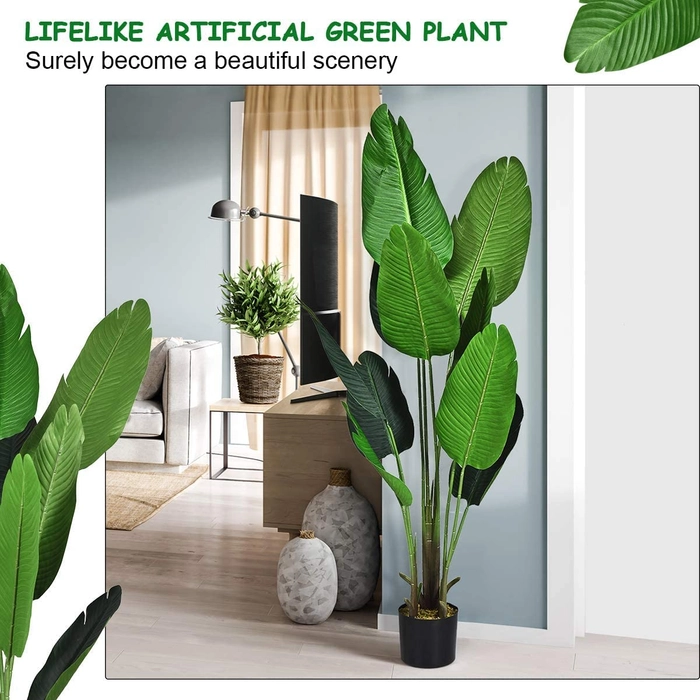 Evergreeness India 5.3 Feet Imported Natural Looking Real Touch Artificial Plant with Pot for Indoor,Home,Office,Living Room Decor (Artificial Plant, Traveller's Palm 5.3 FT)