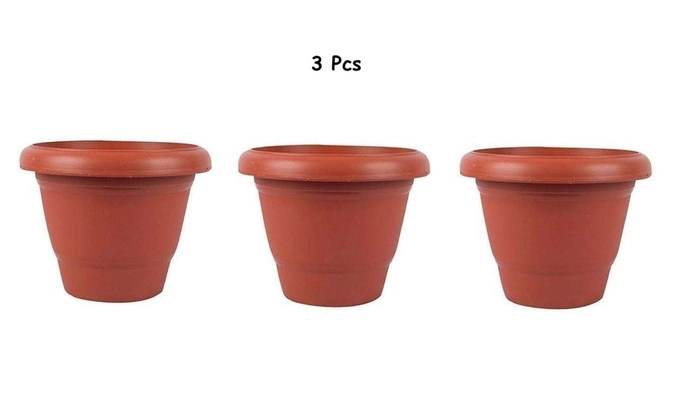 Evergreeness India Round Pots for Plants Big with Saucer Drainage Tray (Terracotta, 14 Inch, Pack of 3)