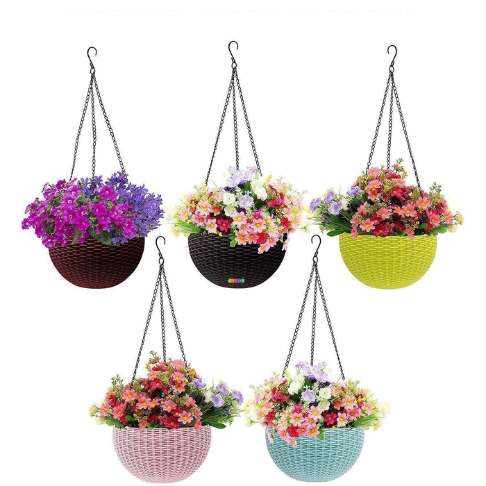 Evergreeness India Pot Hanging Basket with Hook Chain for Home Gardener Office Balcony Grower Planter (Multi-2)