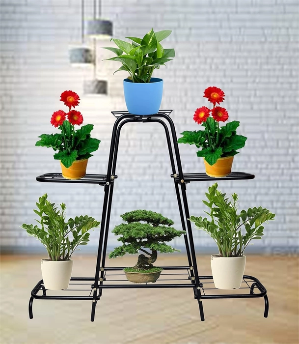 Evergreeness India - Creative in innovation Metal Flower Pot Stand, Black, Width-105 cm x Breadth-23 cm x Height-79 cm, 1 Piece