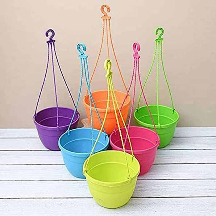 Evergreeness India Round Rattan Woven Plastic Hanging Pots, Hanging Planters for Plants, Multicolor Hanging Pots for Garden, Balcony- 10 Piece