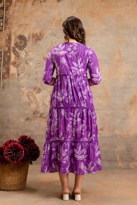 Henal Maternity Floral Printed Tier Dress – Purple