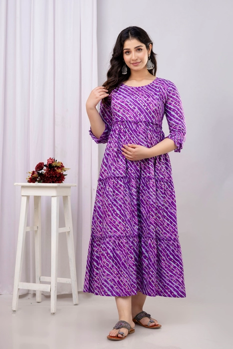 Henal Premium Purple Bandhani Cotton Maternity Dress – Soft & Stylish for Every Stage