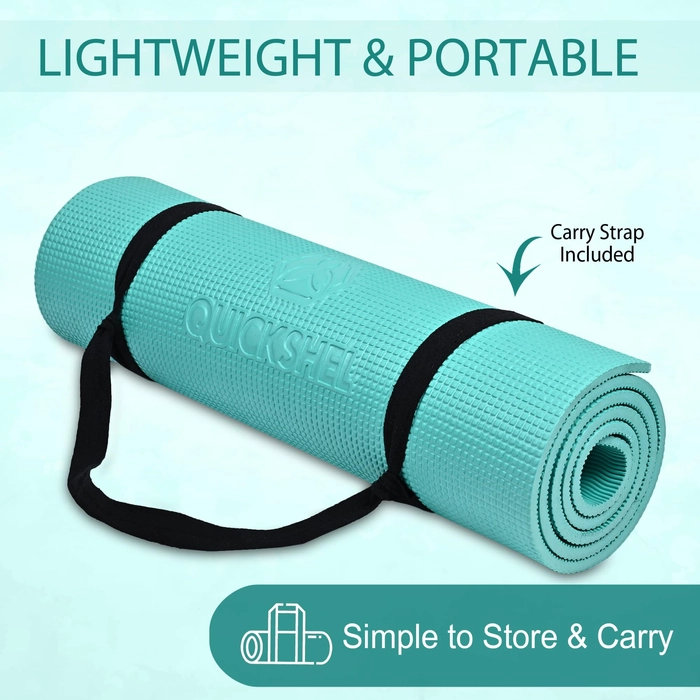 Quick Shel Extra Thick 10mm Thickness Yoga mats Exercise Mat Anti-Skid Water/Dirt Proof Lightweight easy to Carry for home and gym workouts for men women children with Carry Strap (Sea Green) (2fts x