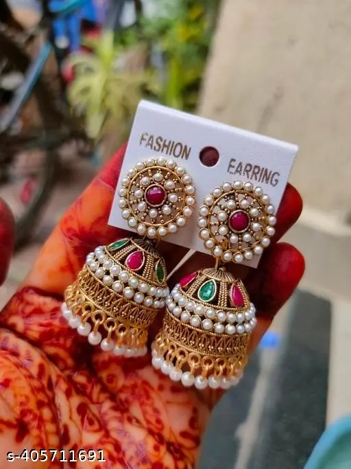Traditional Gold-Plated Pearl Jhumkas