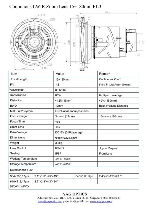 Continuous LWIR Zoom Lens 15~180mm