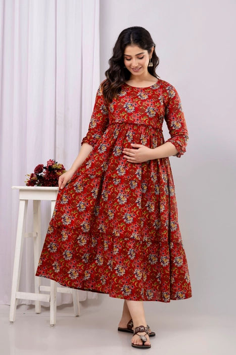 Red Floral Anarkali Maxi Dress – Graceful Ethnic Wear for Every Occasion