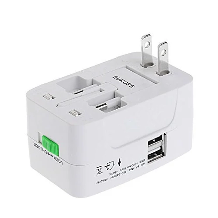 Worldwide Travel Adapter with Build in Dual USB Charger Ports