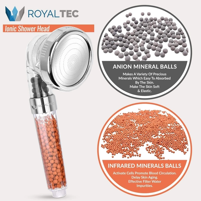 ROYALTEC Pommeau de douche anti-calcaire, douche spa haute pression 2 en 1 eco, 3 modes et un jeu de pierres de rechange de rechange.