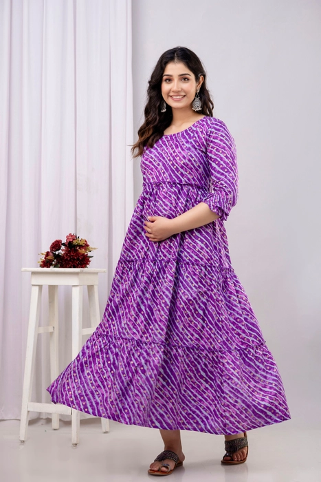 Henal Premium Purple Bandhani Cotton Maternity Dress – Soft & Stylish for Every Stage