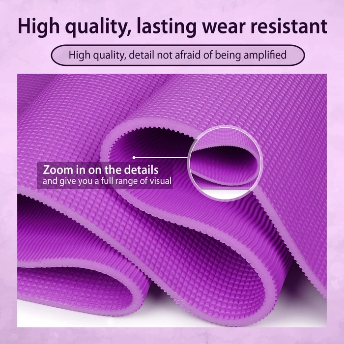 Quick Shel Yoga mats Exercise Mat Anti-Skid Water/Dirt Proof Lightweight easy to Carry gym workouts for men women children with Carry Strap (2Fts x 6Fts) (4mm Thickness) (Purple)