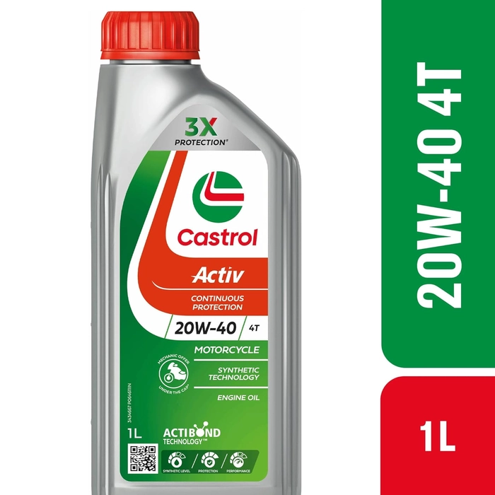 Castrol Activ 20W-40 4T Synthetic Engine Oil for Bikes 1L |3X Protection | with Actibond Technology | Engine Protection for Bikes | JASO MA2