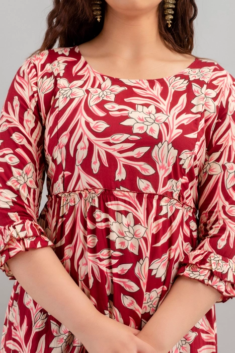 Henal Maroon Floral Cotton Maternity Maxi Dress – Stylish Comfort for Moms-to-Be