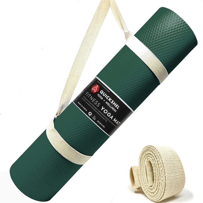 Quick Shel Yoga mats Exercise Mat Anti-Skid Water/Dirt Proof Lightweight easy to Carry gym workouts for men women children with Carry Strap (2Fts x 6Fts) (4mm Thickness) (Army Green)