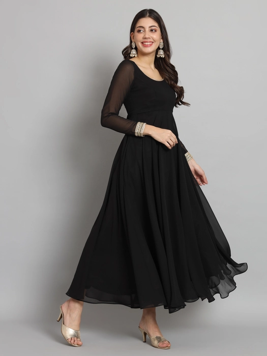 Black Georgette Gota Anarkali. Full Stitched, Recommended for Wedding and  Party Wear, High Quality Fabric, Round Neck Full Sleeves, Set of 3, Gown  Length 52” Bottom 36” Dupatta Length 2.5 meter - Fab fashion