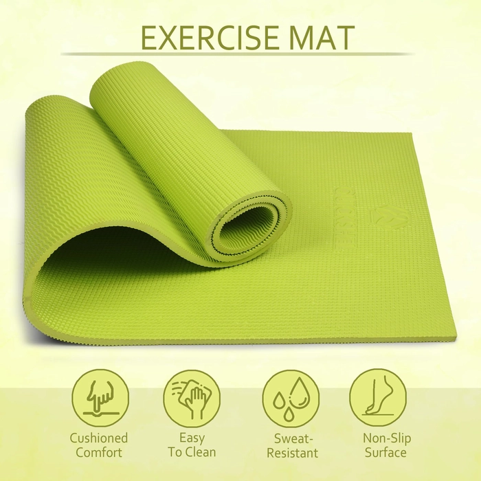 Quick Shel Yoga mats Exercise Mat Anti-Skid Water/Dirt Proof Lightweight easy to Carry for home and gym workouts for men women children with Carry Strap (Green) (2fts x 6fts) (6mm Thickness)