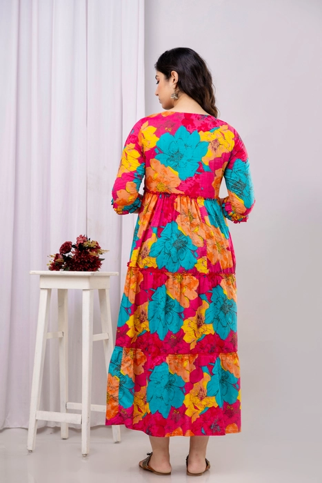 Henal Floral Maternity Dress – Vibrant Multicolor Maxi for Pregnancy & Nursing Comfort