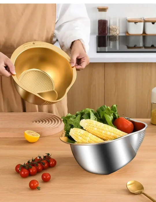 Stainless Steel Rice Washer Strainer Bowl