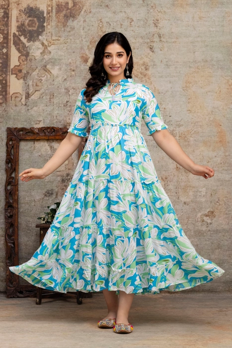 Henal Aqua Blue Floral Cotton Maternity Maxi Dress – Light, Breezy & Beautiful