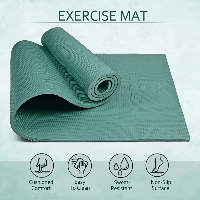 QUICK SHEL Yoga Mat - 4mm Thick, Anti-Skid, Water/Dirt Proof, Lightweight Exercise Mat for Men, Women & Kids | Textured Surface | Color - Green | Material - EVA | 2x6ft Size (Army Green)