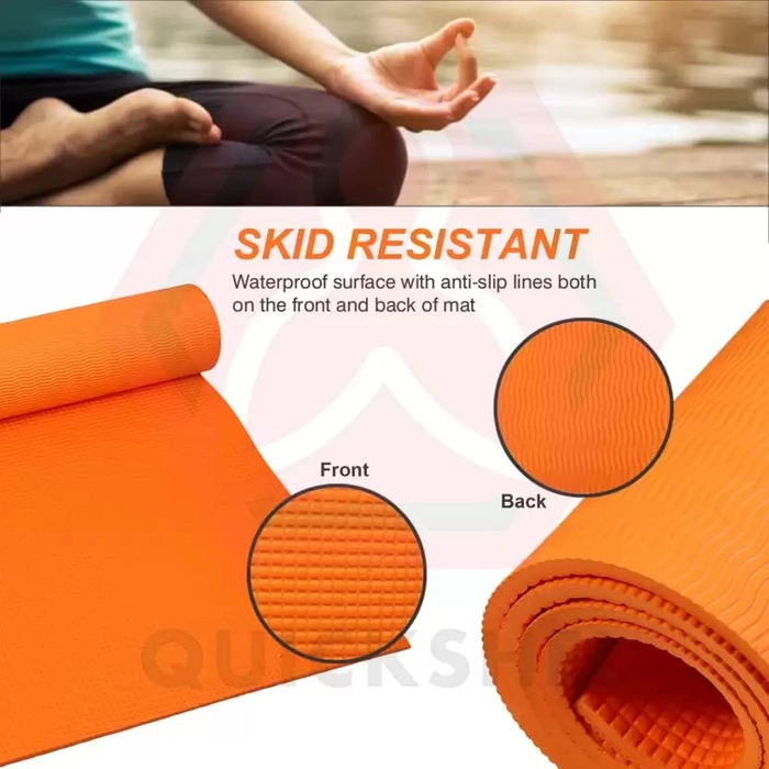 Quick Shel Extra Thick 8mm Thickness Yoga mats Exercise Mat Anti-Skid Water/Dirt Proof Lightweight easy to Carry for home and gym workouts for men women children with Carry Strap (Orange) (2fts x 6fts