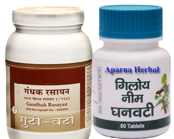 Pack of 2 Medicine- Neem Giloy Dhanvati tab. + Gandhak Rasayan Tablet- By Aparna Herbal