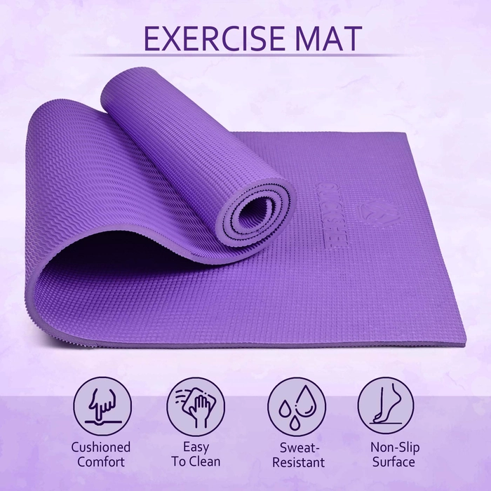 Quick Shel Extra Thick 8mm Thickness Yoga mats Exercise Mat Anti-Skid Water/Dirt Proof Lightweight easy to Carry for home and gym workouts for men women children with Carry Strap (Purple) (2fts x 6fts