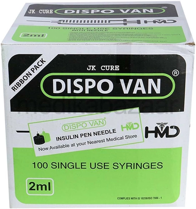 Dispovan Syringe with Needle - 24G x 1Inch Pack of 100