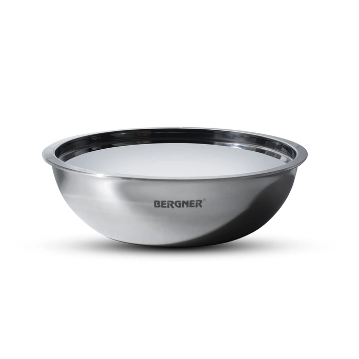 Bergner Stainless Steel Triply Deep Fry Pan Wok Kadhai With Lid 3.8 L 24 cm